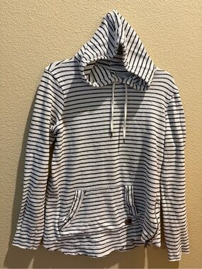 Roxy White and Navy Striped Hooded Sweater